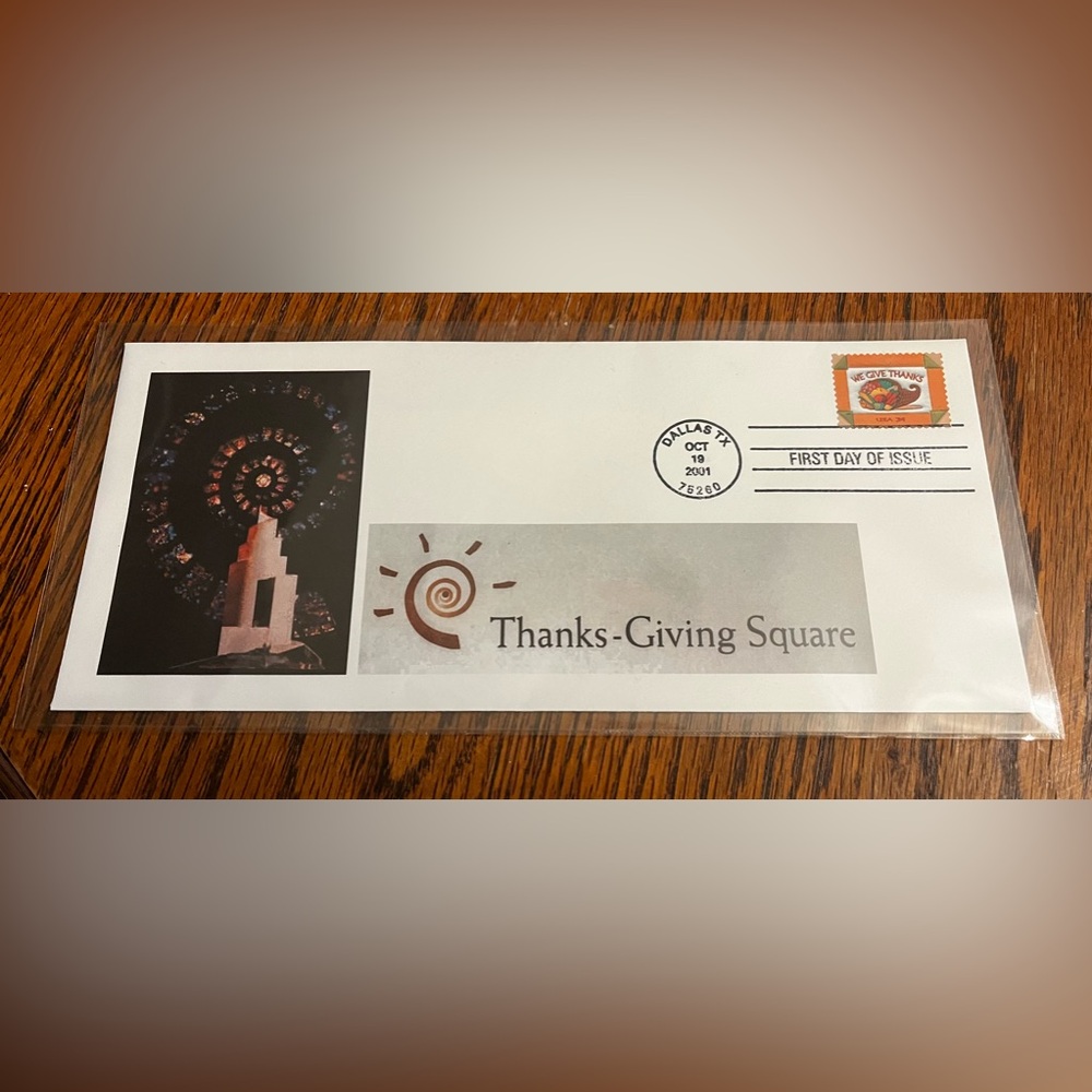 First Day Issue Envelope "We Give Thanks" Dallas, Oct 2001. Scott Stamp #3546